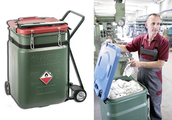 Contenedor de seguridad para recoger, almacenar y transportar paños